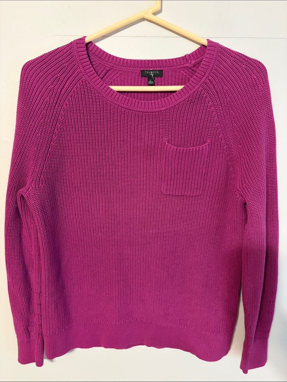 Talbots Bright Magenta Crewneck Sweater with Pocket. 💯 pima cotton. LP.